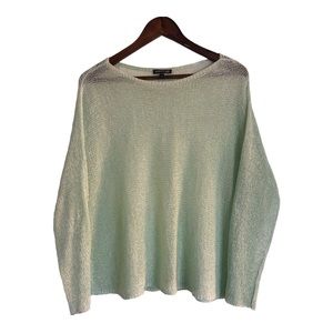 Eileen Fisher Ballet Mesh Linen Knit Box Top Aurora Green Sweater